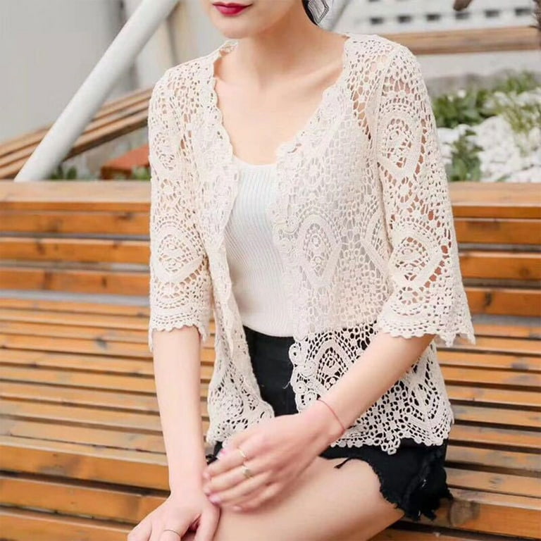 Women Summer Knitted Lace Shrug Boho Hollow Crochet Floral 3 Women Summer Knitted Lace Shrug Boho Hollow Crochet Floral 3