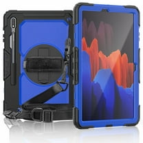 Dteck Case For Samsung Galaxy Tab S7 FE 2021 12.4-inch SM-T730/T736B,Shockproof Rubber 3-Layer Protection Hybrid Hard Kickstand Case Cover for Galaxy Tab S7  T970/T975 with Shoulder Strap,Blue Black