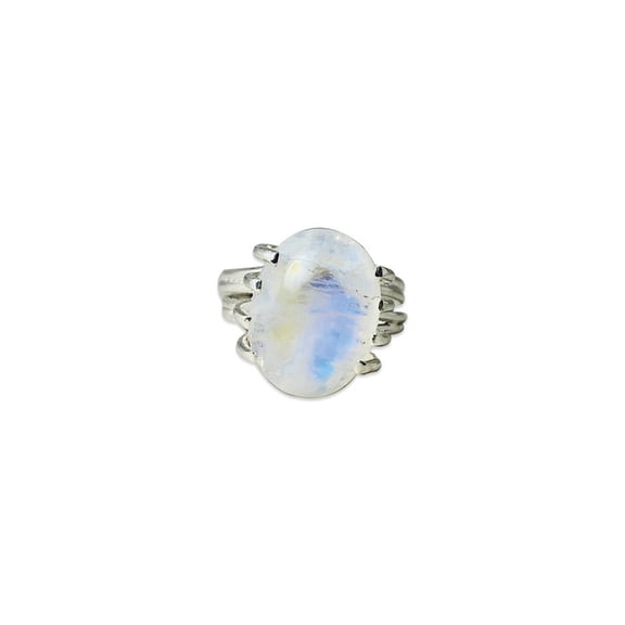 Heaven Crafts Rainbow Moonstone Ring 925 Sterling Silver Handmade Boho Oval Gemstone Gift Item
