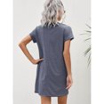 thumbnail image 2 of Navy Blue Striped Pocket Tee Dress For Women, Short Sleeve Casual Shift Dress, 2 of 6