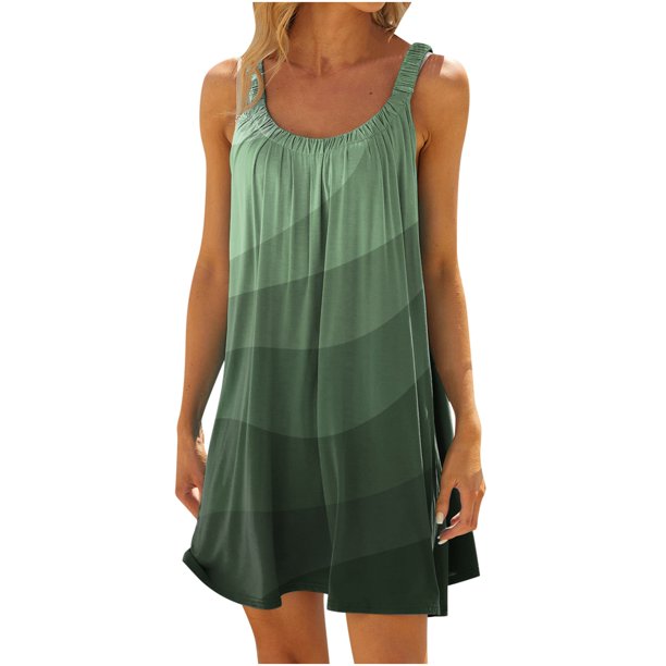 ICHUANYI Clearance Women Plus Size CasualPrinted Round-Neck Short Sleeve Loose Knee-Length Dres(Army Green, M) ICHUANYI WER2023080917084