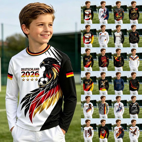 2026 Soccer Game Kids Germany Soccer Long Sleeve Training Shirt, Breathable Sport Casual T Shirt for Youth Soccer Fans 3-15Y