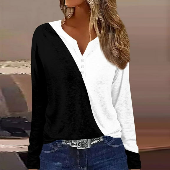 Basic T Shirts for Women Women's T Shirt Tee Button Print Long Sleeve Daily Weekend Fashion Basic V-Neck Regular Top