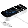 thumbnail image 1 of Intelligent Car Charger A9S with 8 USB Ports, 5V 1-2.4A Smart Fast Charging, LED Voltage & Current Display, 40W Max Output, DC12V-24V Input, Black and White Design, Compact Size 11.5*5.2*1.7cm, 1 of 6