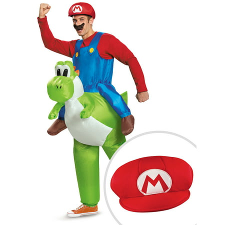 Super Mario Ride On Yoshi Inflatable Costume Kit Adult Standard With Mario Hat