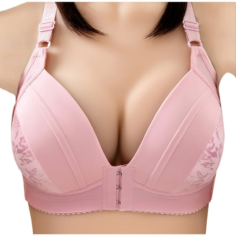Hfyihgf On Clearance Front Closure Wirefree Everyday Bras for Women Floral  Lace Push Up Non Padded Bra Comfort Easy Close Full Coverage Bra(Pink,XXL)
