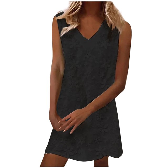 EQWLJWE Robes d'Été pour Femmes 2023 Liquidation Robes pour Femmes Mode d'Été Imprimée Col en V Sans Manches Bretelles Robe Pull