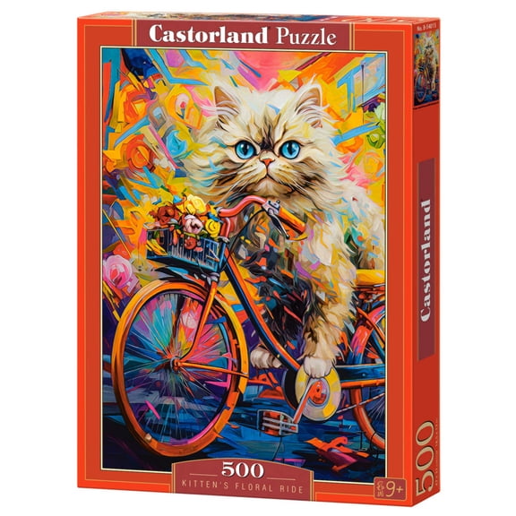 500 Piece Jigsaw Puzzle, Kitten's Floral Ride, Animal puzzle, Kitten, Adult Puzzle, Castorland B-54015