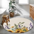 thumbnail image 4 of Area Rug 36in, Spring Sunflowers Lavender Floor Carpet Living Room Rug, Vintage Plants on Linen Non-Slip Welcome Mat Indoor Rugs for Bedroom Dining Room, 4 of 9