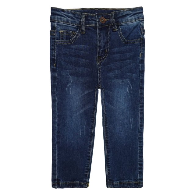 KIDSCOOL SPACE Little Boys Jeans,Elastic Band Inside Ripped Straight Fit Stretchy Soft Denim Slim Pants,Deep Blue,6-7 Years