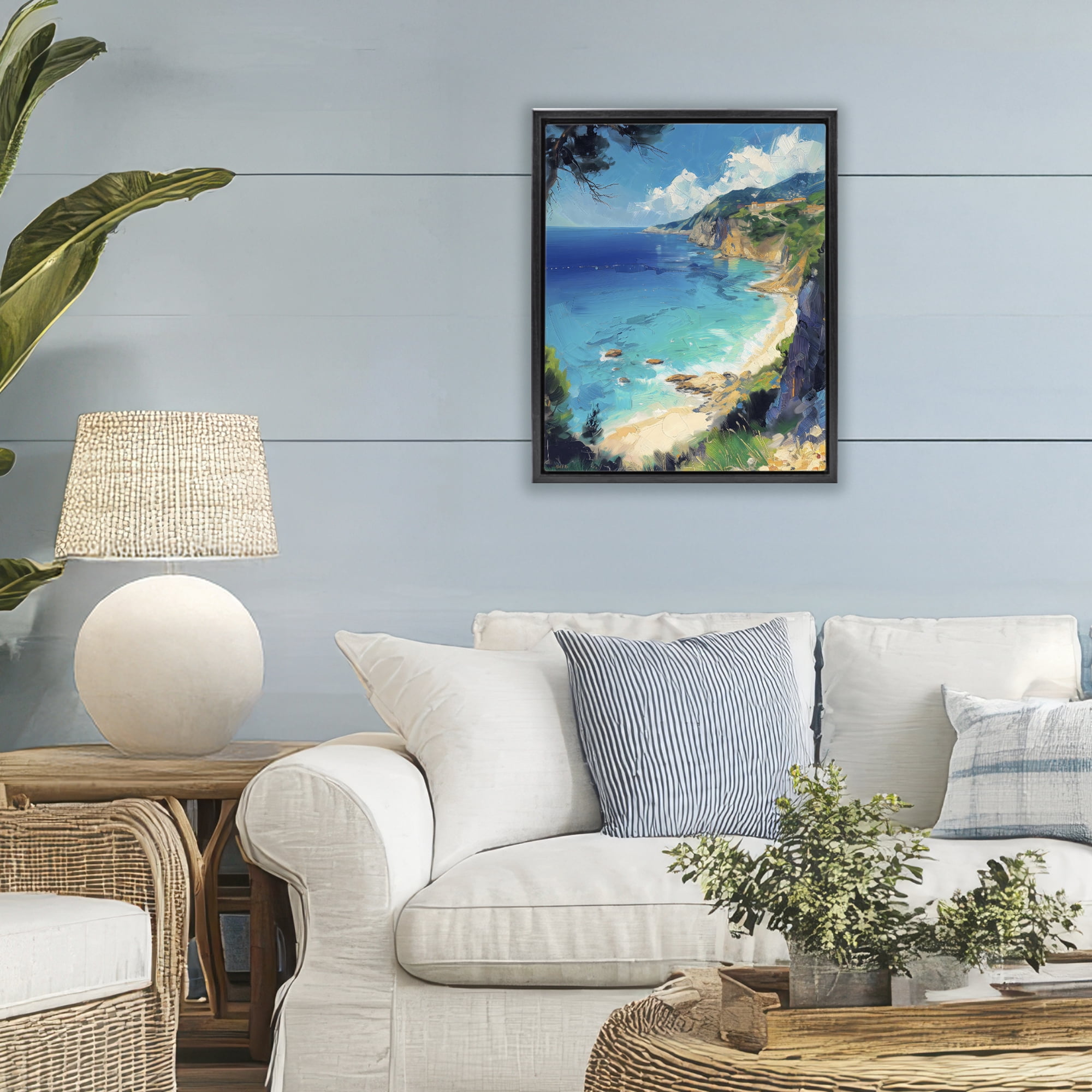 Stupell Industries View of Ocean Retreat Black Framed Floater Canvas Wall Art, design by Creative Studio