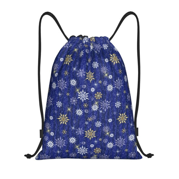 Fotbe Golden Snowflakes Royal Blue Bolsa Mochila con Cordón Estampada, Bolsa de Gimnasio Deportiva, Bolsa Cinch, Bolsa con Cordón para Hombres y Mujeres-Medium