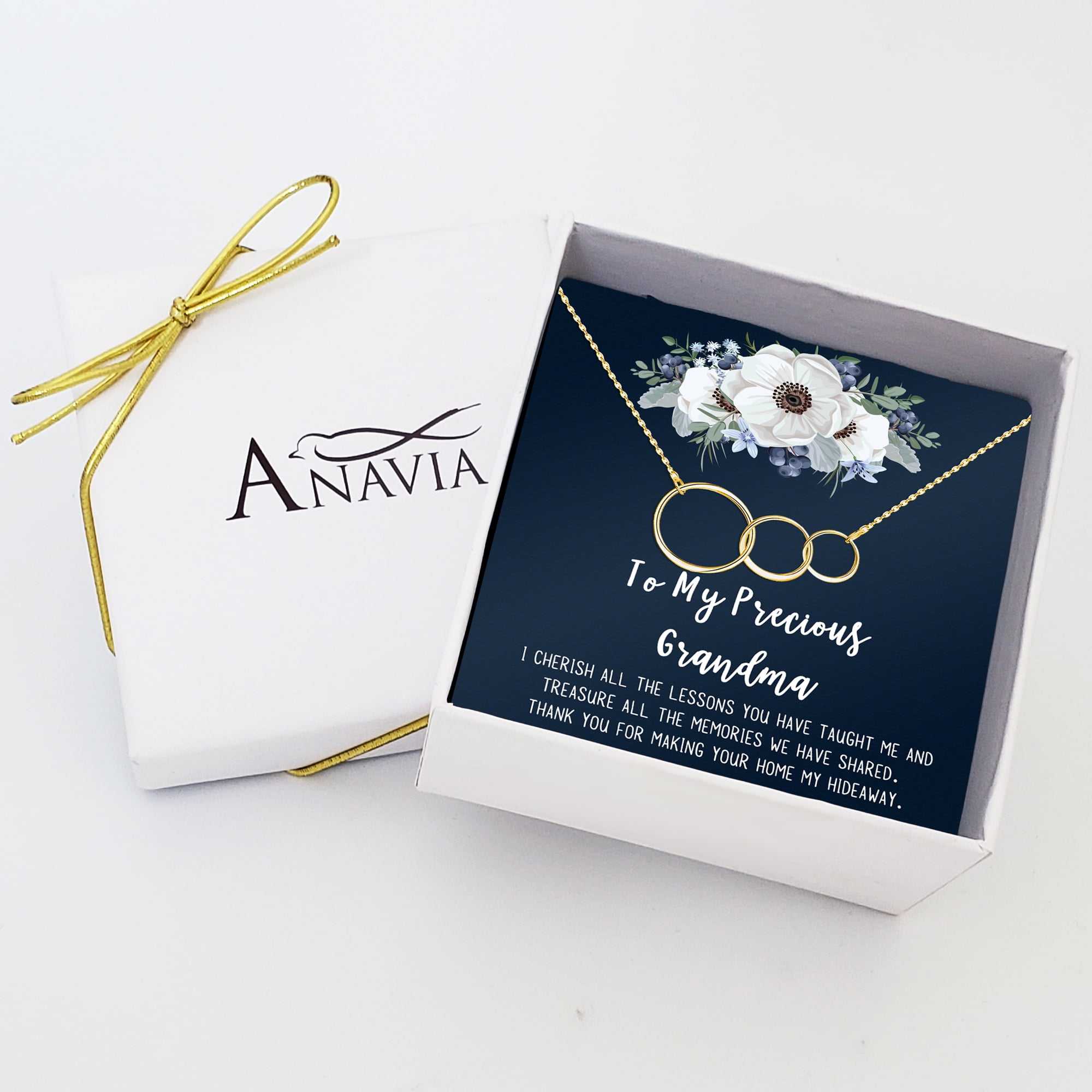 To My Precious Grandma Mother's Day Necklace, Mother's Day Gift, Mother's Day Card Necklace, Mother's Day Gift for Grandma, Gold Infinity Rings Mother's Day Necklace [Gold, No-Personalized Card]