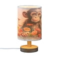 thumbnail image 2 of Monkey Flowers Table Lamp USB Bedside Desk Nightstand Lamp Printed Gifts Small Lamp Wood Base for Bedroom Living Room Kids Room College Dorm, 2 of 7