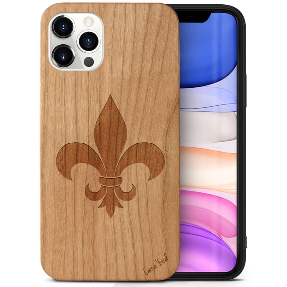 Case Yard Wooden Case Outside Soft TPU Silicone, Slim Fit Shockproof Wood Protective Phone Cover for Girls Boys Men and Women, Supports Wireless Charging French Tip Design case for iPhone-12/12-Pro