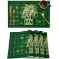 thumbnail image 2 of St. Patrick''s Day Placemats Set of 4,Washable Woven Burlap Cloth Fabric Placemat for Square/Rectangle/Round/Oval Dining Table,Easy Clean Place Mats Flower Leaves Vase Green Buffao Lattice, 2 of 6