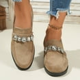 thumbnail image 2 of Loafers for Women Sparkly Rhinestone Chain Round Toe Suede Slip on Low Heel Penny Loafers Casual Low Top Walking Shoes Beige Size 8, 2 of 7