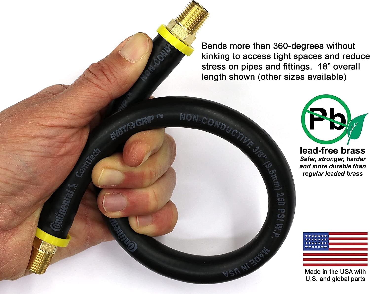 MKEUDQ-18-inch Short Air Compressor Hose: 1/4" Male NPT To 1/4" Male NPT Connections (Lead-Free Brass)