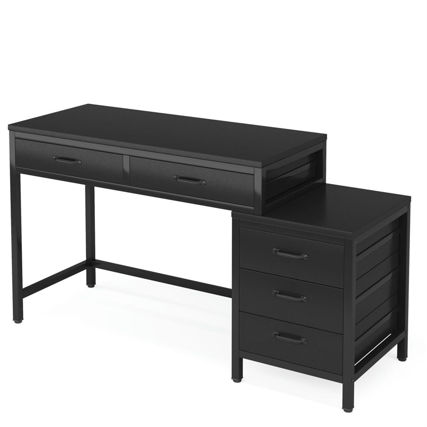 Demi Bonn 51" Computer Desk with Reversible Drawer Cabinet, Modern Study Writing Gaming Table for Home Office, Black