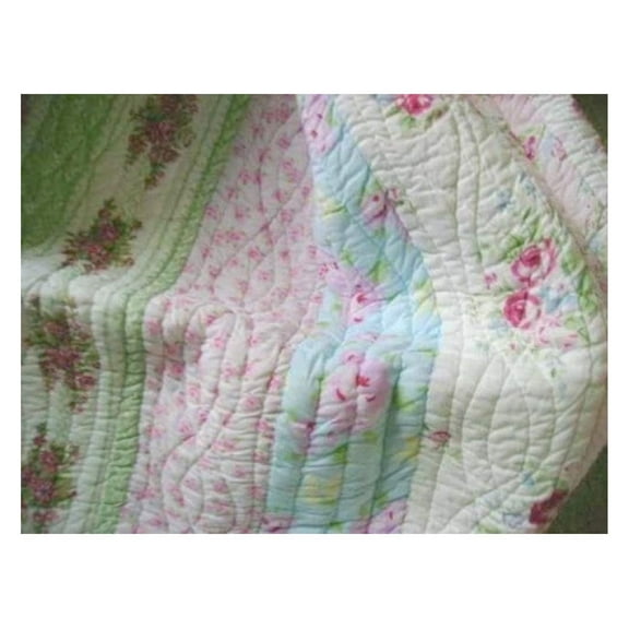 Full Queen Quilt Set Shabby Patchwork Vintage Rose Chic
