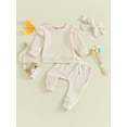 thumbnail image 2 of Bslissey Toddler Baby Girls Pants Set Solid Color Long Sleeve Sweatshirt + Elastic Waist Pants + Bow Headband 6M 12M 18M 24M 3T Infant Fall Casual Daily Clothes, 2 of 8