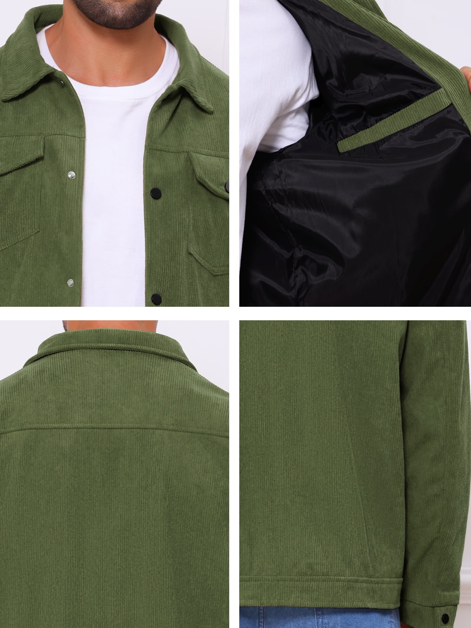 DARING DIVA Men's Solid Long Sleeve Button Pockets Corduroy Trucker Jacket L Green