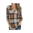 thumbnail image 5 of women's new spring and autumn shirt plaid printed V-neck long-sleeved top T-shirt - red - XXXL, 5 of 8