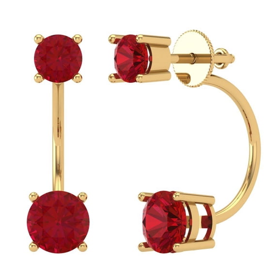3 ct Screw-Back Stud Earrings for Women | 6.5mm Round Cut Simulated Ruby | 18K Yellow Gold