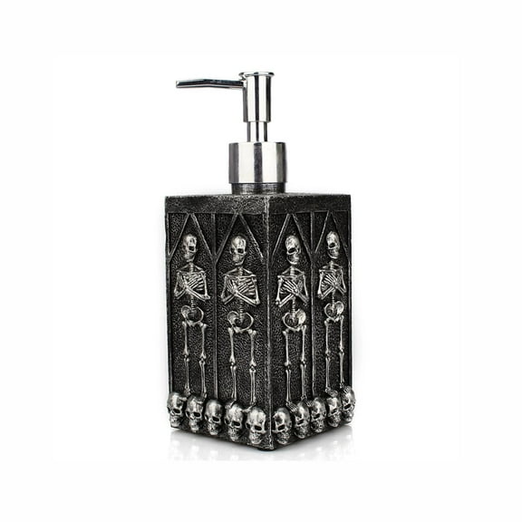 MATN Halloween Square Skull Hand Soap Dispenser  Black Refillable Liquid Soap Dispenser Resin Shampoo Bottles for Bathroom, Kitchen, and Halloween Decorations