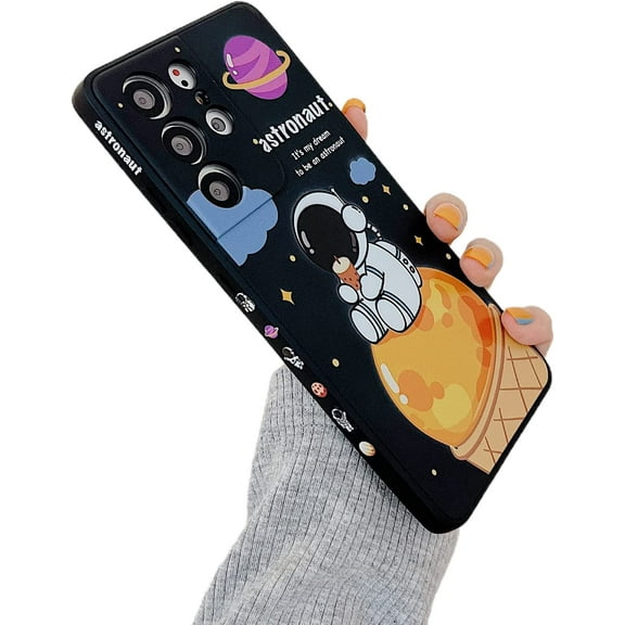 Compatible with Samsung Galaxy S21 Ultra Astronaut Case Women Girls Cute Candy Case Camera Lens Full Protection Soft Silicone Case for Samsung Galaxy S21 Ultra 5g 6.8 inch (Black a)