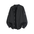 thumbnail image 4 of ZCFZJW Mens Dress Shirts Wrinkle Free Dress Shirts for Men Casual Rolled-up Long Sleeve Button Down Shirts Banded Collar Shirts Black XXXXL, 4 of 6
