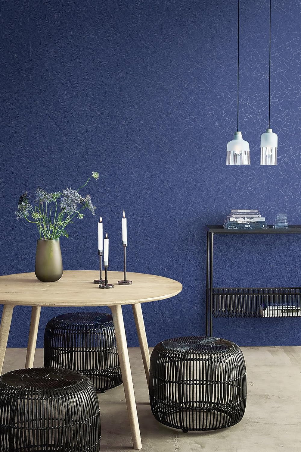 393"x 17.3" Wallpaper Silk Dark Blue Peel and Stick Wallpaper Dark Blue Contact Paper Self Adhesive Removable Solid Color Wall Paper for Bedroom Walls Vinyl Rolls