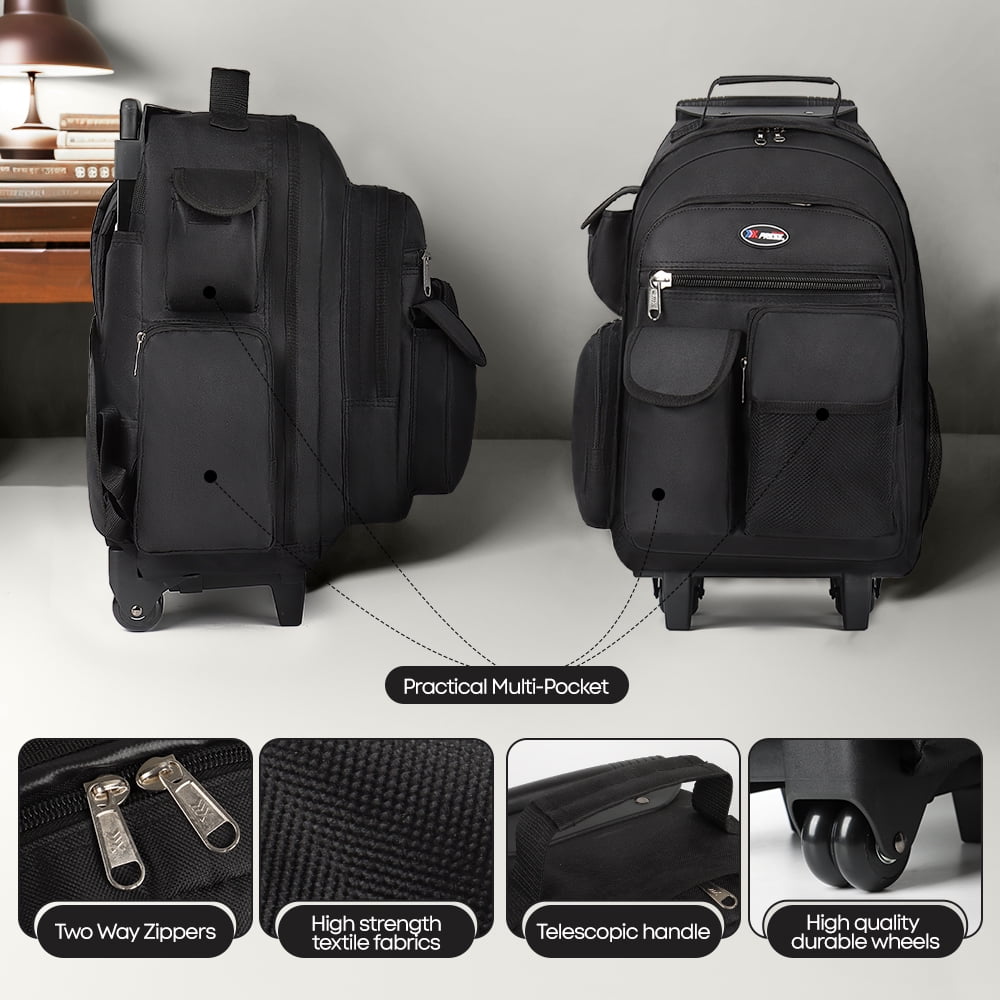 20" Rolling Backpack for Women Men, 2 in 1 Carry-on Travel Backpack with Wheels & Handle for Work, Weekend, School, Short Trips, Black - JH2560