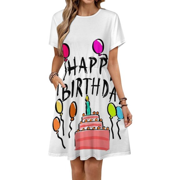 Happy Birthday! Dress Summer Street Style Dresses Female Short Sleeve Printed Sundress
