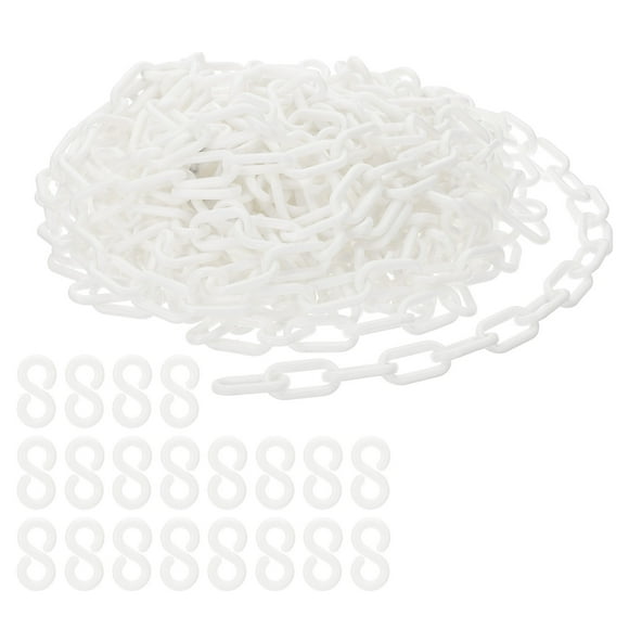 Uxcell Plastic Chain Links, 45 Feet Safety Chains, White Plastic Chains Large Plastic Chain Long for Barriers, Crowd Control, Queue Lines, Parking, Fences, Gate, Concerts