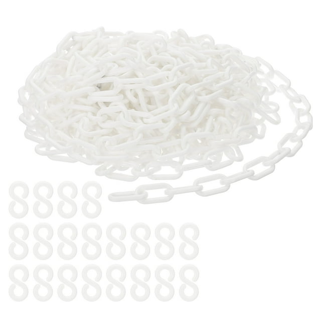 Uxcell Plastic Chain Links, 45 Feet Safety Chains, White Plastic Chains Large Plastic Chain Long for Barriers, Crowd Control, Queue Lines, Parking, Fences, Gate, Concerts