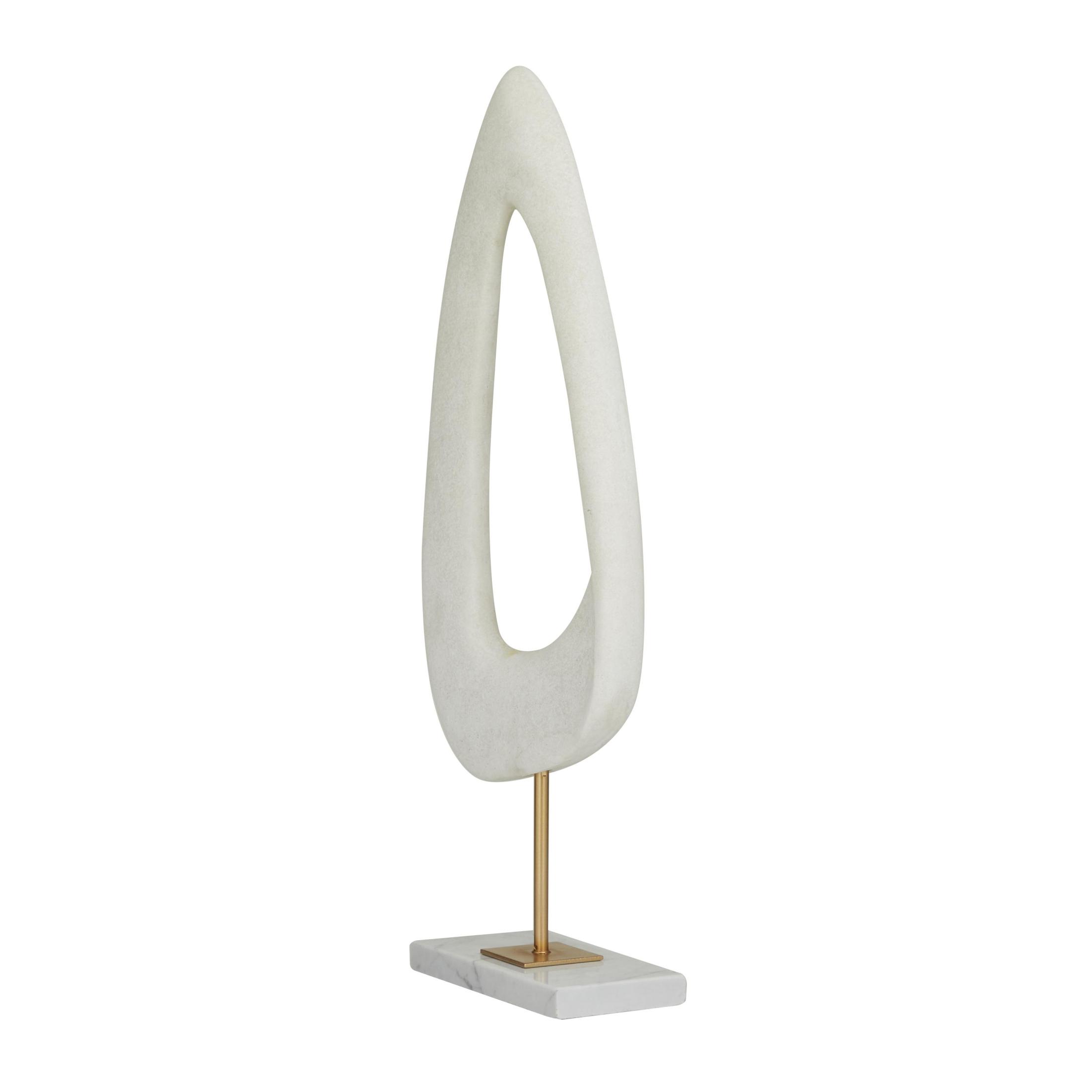 7" x 20" White Polystone Cut-Out Abstract Sculpture with Marble Stand, by DecMode