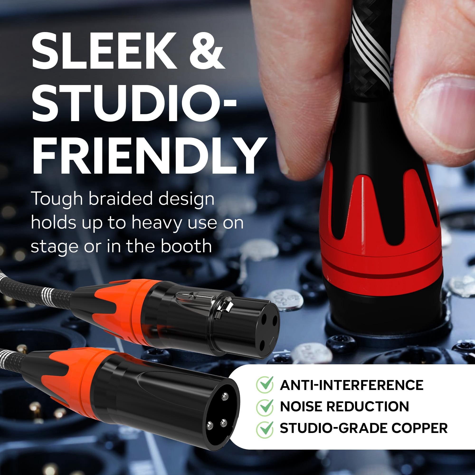 VelWav XLR Cables – Professional Microphone Cables with Multicolored Tips – Hi-Fi Sound – 3-Pin Male to Female XLR Microphone Cable Set – Oxygen-Free Copper Wiring (10 FT, 2)