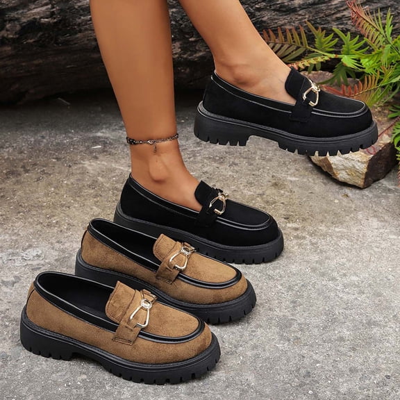 Miluxas Loafers for Women Classic Suede Loafers Casual Round Toe Shallow Mouth Slip on Shoes Comfort Walking Soft Sole Shoes Brown 9(42)