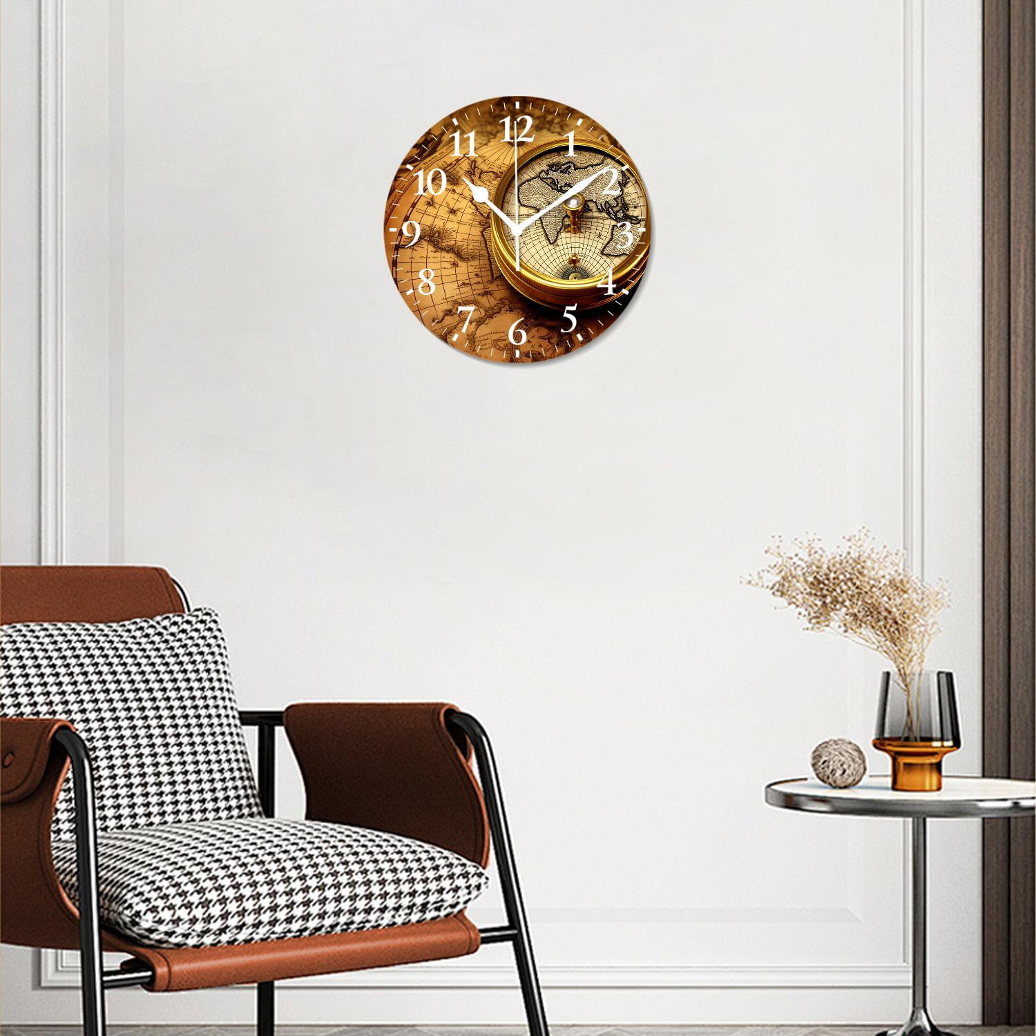 12 Inch Wall Clock Battery Operated Silent Clock Decorative for Office, Kitchen, Outdoor, Living Room，Accurate Map Graceful Art