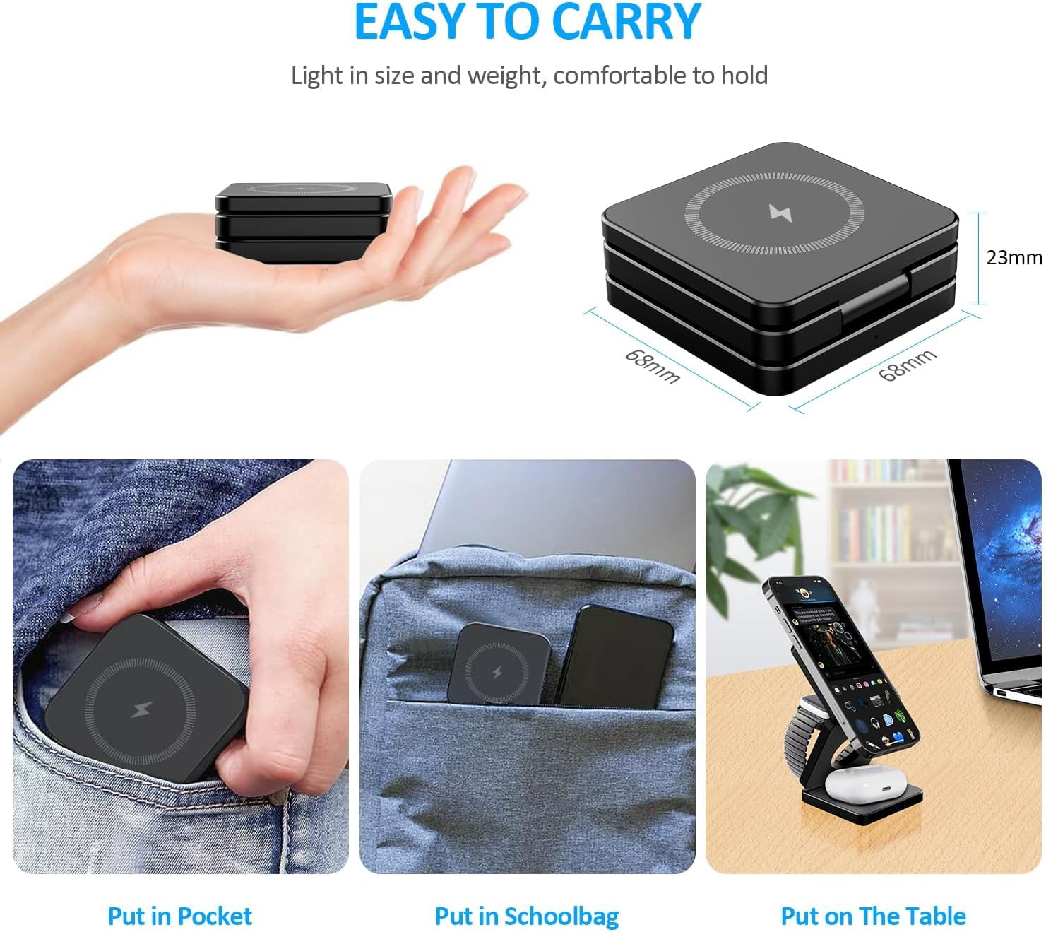 YXELECT 3 in 1 Magnetic Wireless Charger Compatible for iOS Phones/Earbus/Watches,Charging Station for All Smartphones,Smartwatches & Earbuds,Portable Travel for Multiple Devices
