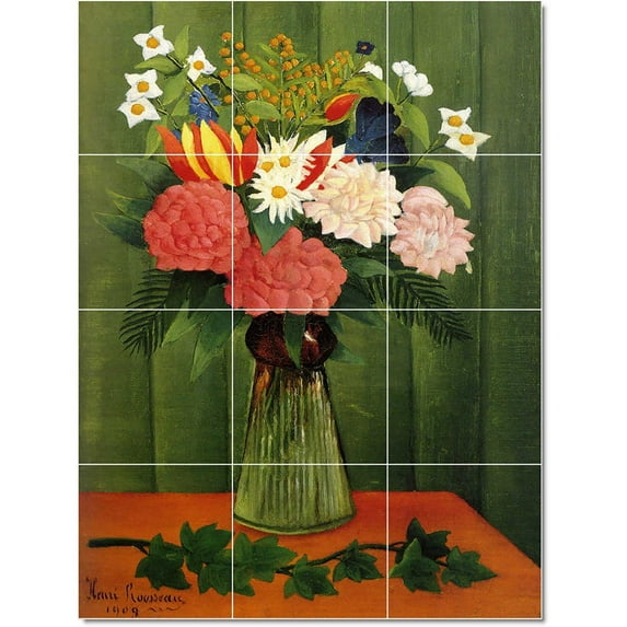 Ceramic Tile Mural-Jean-Jacques Rousseau Flowers Painting 200. 12.75" w x 17" h using (12) 4.25 x 4.25 ceramic tiles