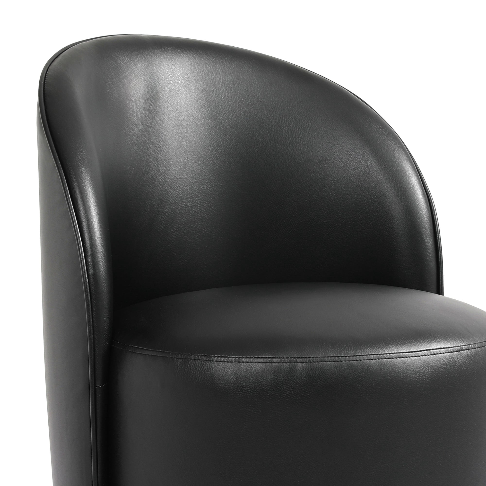 DREAMSIDEA Swivel Dining Chair, Upholstered Barrel Accent Chair for Dining Room & Kitchen Chairs, Morden Round Vanity Chair for Living Room&Bedroom, Faux Leather-Black