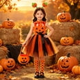 thumbnail image 2 of Otqutp 4 Piece Girls Pumpkin Set Suspender Tulle Dress with Headband Striped Socks Candy Bag Toddler Cute Halloween Clothes, 2 of 7