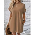 thumbnail image 4 of Vestido corto de verano con bolsillos laterales para mujer, traje de estilo coreano con cuello redondo, cómodo e informal, Color liso, 4 of 5