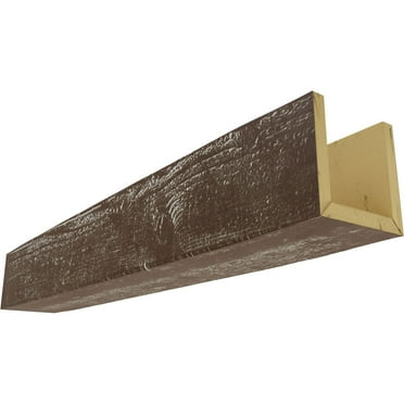 Ekena Millwork 4"W x 12"H x 8'L 3-Sided (U-beam) Rough Sawn Endurathane Faux Wood Ceiling Beam, Vintage Mahogany