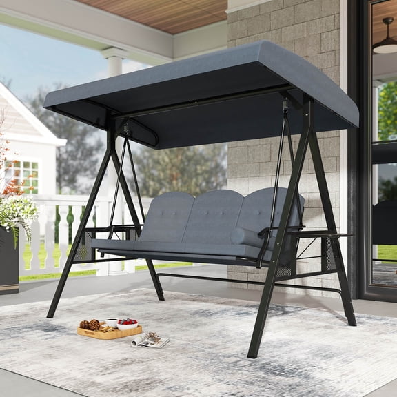 DRAZUNO 3-Seat Patio Swing Chair with Adjustable Canopy Thickened Cushions Pillow