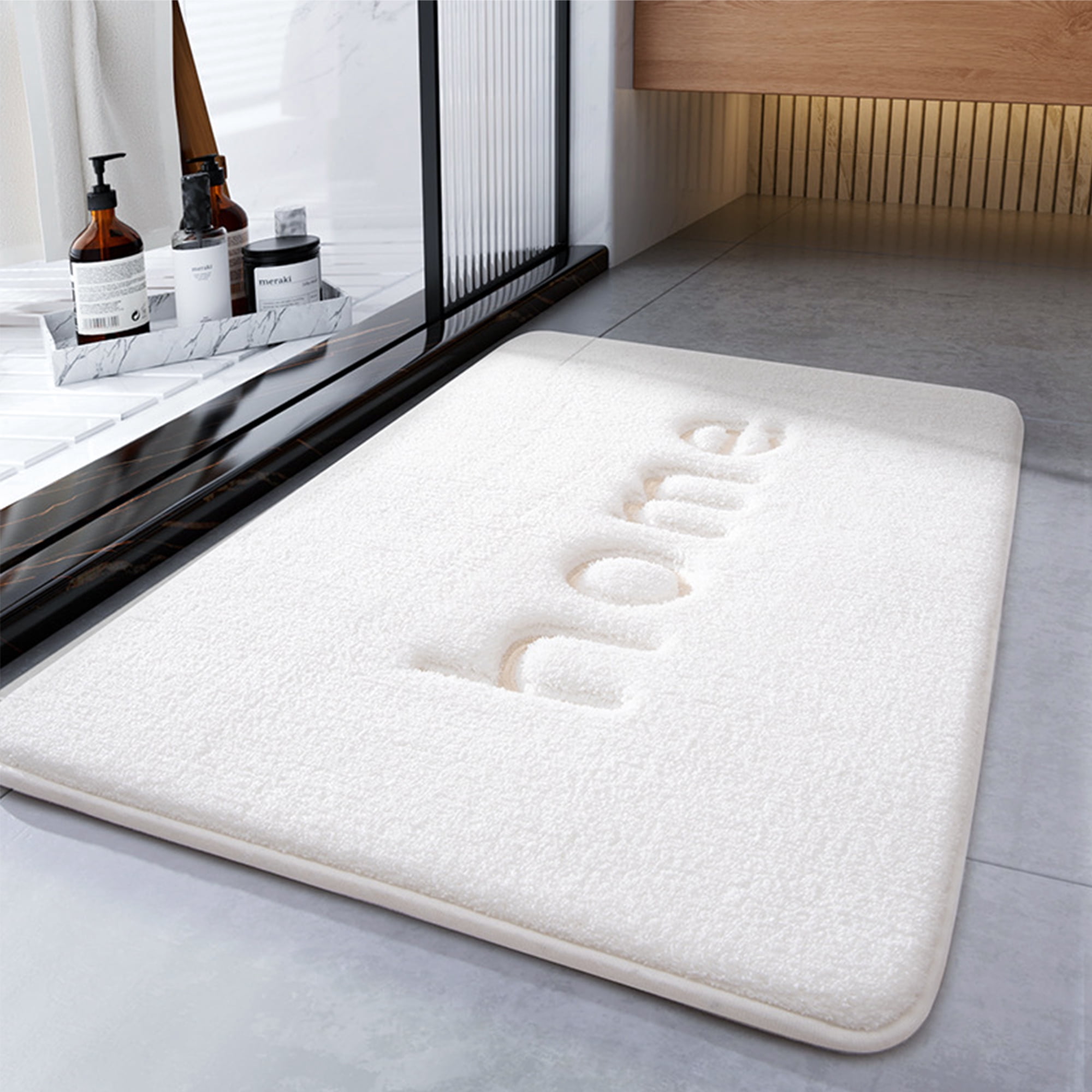Unique Bargains Funny Letters Bath Rugs Non Slip Washable Bath Mats White 16" x 24"