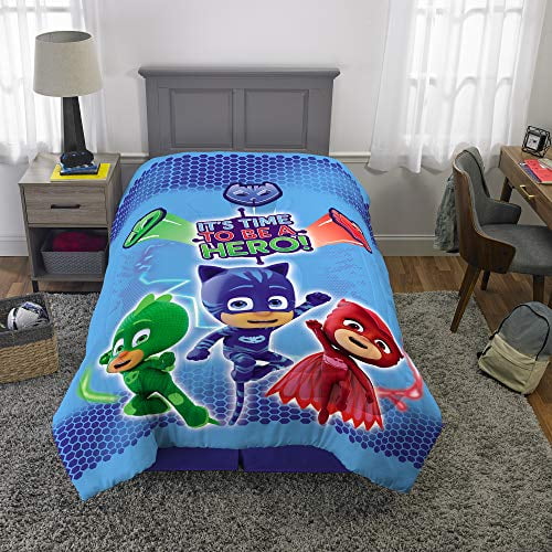 PJ Masks Kids Bedding Soft Microfiber Reversible Comforter, Twin/Full 72" x 86", Blue