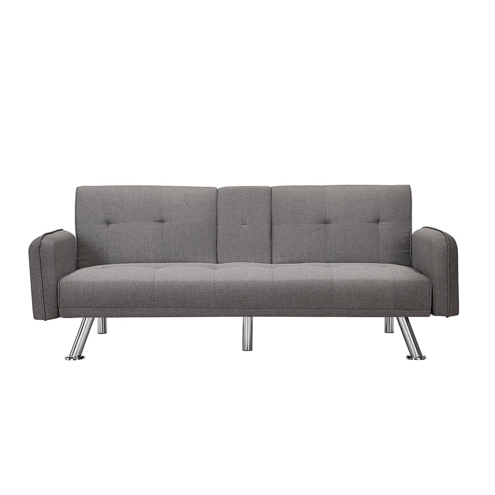 Kepooman Modern Futon Sofa Bed w/Armres and 2 Cup Holders for Small Spaces Living Room Bedroom, Light Gray Kepooman Modern Futon Sofa Bed w/Armres and 2 Cup Holders for Small Spaces Living Room Bedroom, Light Gray
